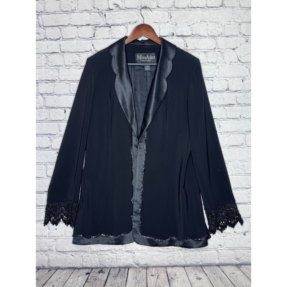 Moshita‎ Couture Black Beaded Trim Blazer Jacket Womens Size 12